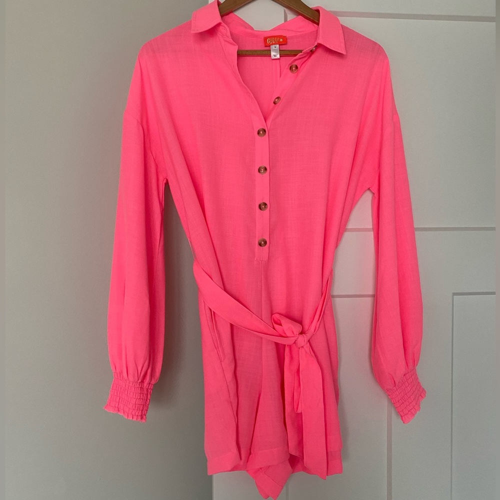 River Island Bubblegum Pink Long Sleeve Coverup Romper - Picture 2 of 5